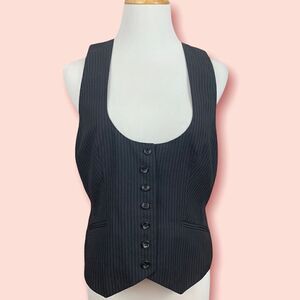 Ann Taylor charcoal pinstripe low cut button down vest 10p